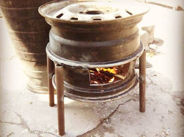 Печка из колесных дисков своими руками