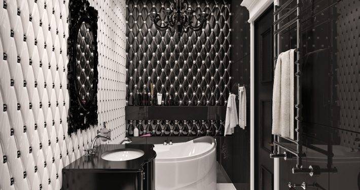 Черно-белая ванная комната: дизайн, фото, плюсы и минусы, выбор